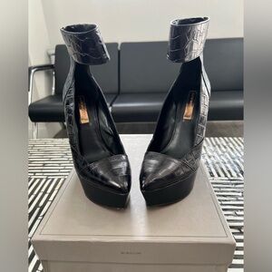 BCBGMAXAZRIA Arcade Wedge Sandals Platform Cuffed Ankle Croc Black Authentic